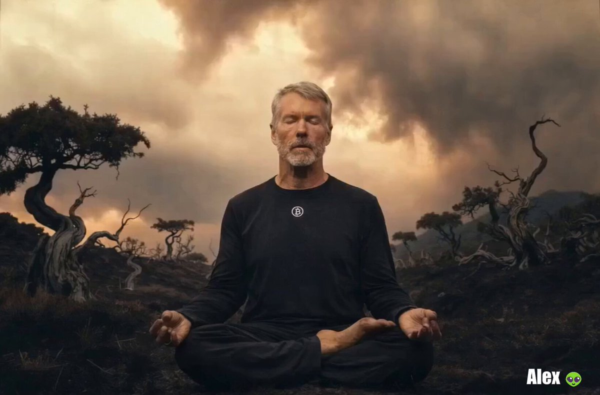 The image features a man sitting cross-legged outdoors with his hands placed together in front of him, possibly during meditation or yoga practice. He appears to be wearing black clothing and has a white logo on his chest. The background depicts an open field surrounded by trees. In the corner of the post, there is text that reads: "The current best price momentum is $BTC LONG $BTC until $82,000. Open a buy position now in spot trading, you'll earn at least a 10% profit later. DYOR". This indicates that the image was taken on cryptocurrency exchange Binance and features the current trend of Bitcoin prices. The man's pose might symbolize contemplation or introspection in the context of this post.