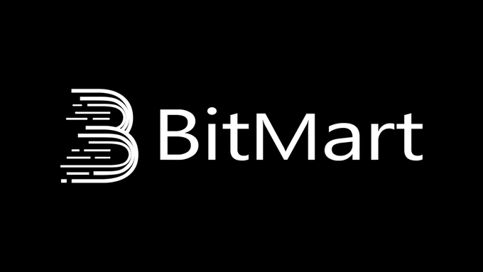 The image shows the white BitMart logo and name on a black background. It accompanies news that BitMart is considering a restructuring plan involving creditor distributions and a phased restart after its full shutdown.