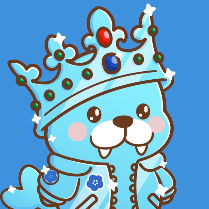 A cartoon illustration of a cute character wearing a blue king-themed outfit complete with a crown, displayed against a solid blue background.