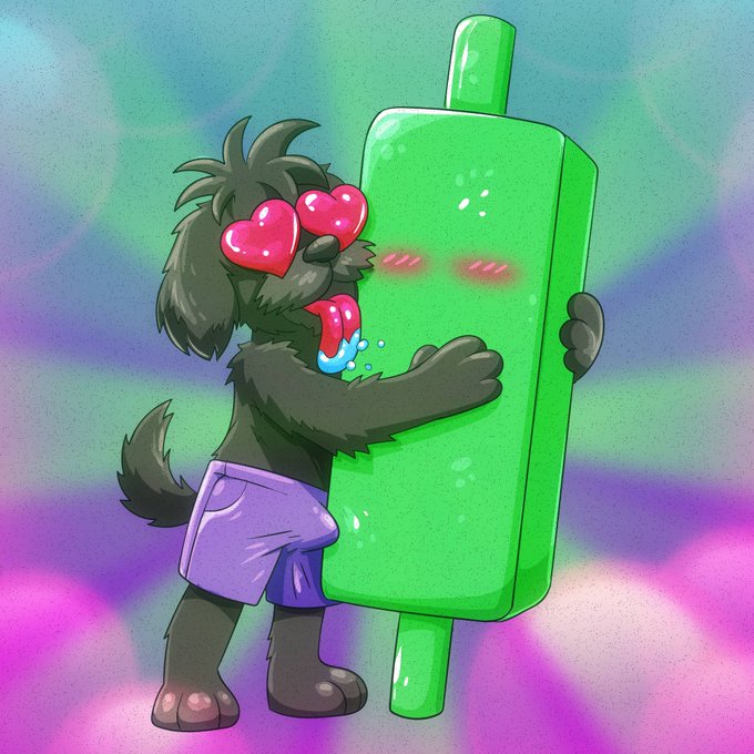 A cartoon black dog with heart eyes and drooling tongue passionately hugs a large green candle chart with blushing cheeks, set against a vibrant tie-dye background. The image playfully depicts "discipline" as a bullish green candlestick — a market symbol of upward momentum — being embraced with intense affection, reinforcing the post's message about guarding discipline as one's trading edge.