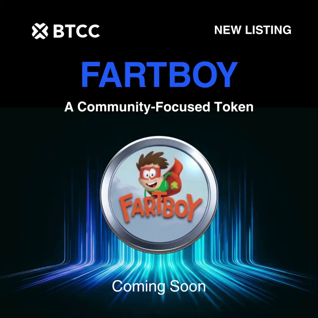 The image features a poster for a cryptocurrency called "Fartboy" that has been listed on a cryptocurrency exchange. The poster includes a cartoon character of a boy wearing a red cape, which represents the name of the cryptocurrency. The text on the poster indicates that the coin is coming soon and is available for trading. The post also mentions that it's related to the "New listing".