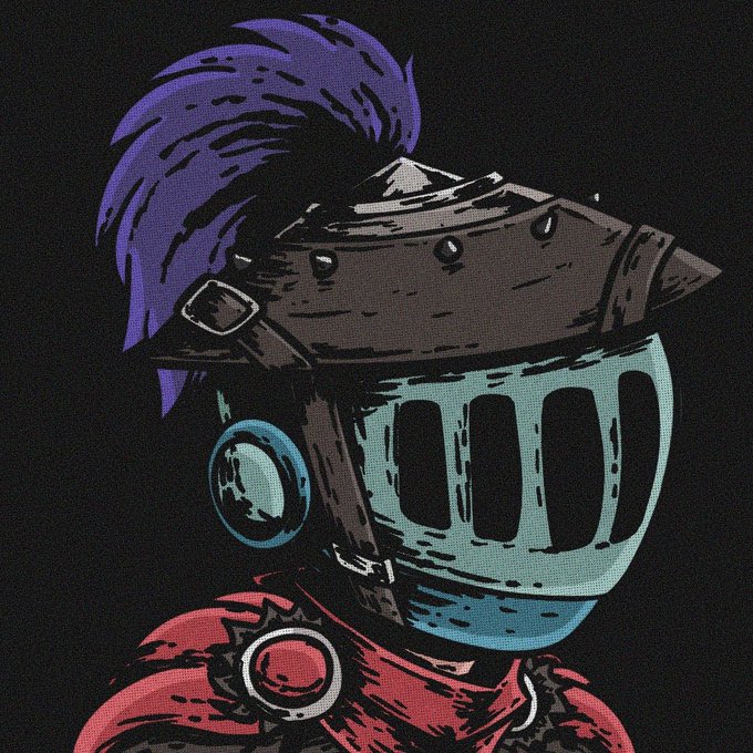 A stylized illustration of a knight with a purple plume helmet, dark visor, and red armor against a black background, corresponding to the user's mention of selecting the knight class for their 1/1 design from the Guild of Guardians collection.