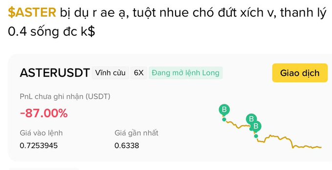 The image features a screenshot of a trading platform where AsterUSDT is trading for a penny. The screen shows various data points like the current price change and performance chart. There's a green line indicating a positive trend, suggesting that AsterUSDT might be making money by buying and holding on to tokens. The post discusses how many people are using this particular platform, with words such as "Many" and "A lot," implying that there is a significant user base involved in trading AsterUSDT. The image is accompanied by a caption about how AsterUSDT can make you feel like you're asking if the liquidation price is $0.4 or if they are asking if the guy will survive or not, showing an unconventional twist to the content of the post.