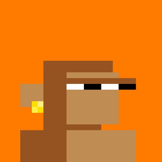 A pixel art illustration of a character with a brown hat featuring a black and white band, shown against an orange background.