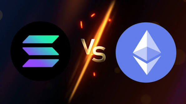 The image shows a "vs" graphic featuring the Solana (SOL) logo on the left and the Ethereum (ETH) logo on the right, separated by a dramatic fiery "vs" text in the middle. This visual represents the ongoing rivalry between the two cryptocurrencies, visually emphasizing the post's point about Solana's vulnerability compared to Ethereum's more decentralized network.