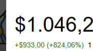 A partial financial display showing a price of $1,046,2 with a gain of +$933.00 (+824.06%).