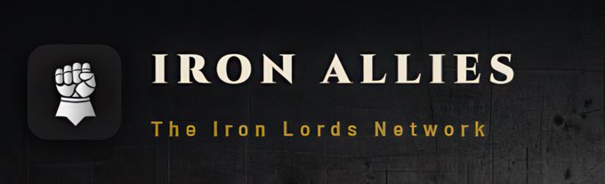A dark banner displaying the "IRON ALLIES" logo—a white armored fist—alongside the tagline "The Iron Lords Network." The image visually reinforces the post's message by branding the platform as a centralized, transparent hub for Web3 opportunities, countering opaque insider access with an open network.