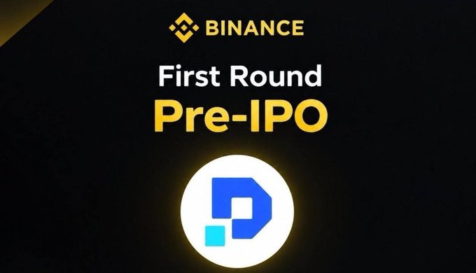 A Binance promotional image with the text 'First Round Pre-IPO' displayed in white and yellow letters above the white DigiByte logo on a black background.