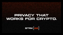 The image features a black background with white text that reads "PRIVACY THAT WORKS FOR CRYPTO. PRIVACY THAT WORKS FOR CRYPTO. PRIVACY THAT WORKS FOR CRYPTO." The text is in all caps and written in bold, making it stand out against the black background. The image also includes a small logo for "STRK20s" at the bottom right corner.