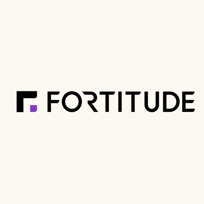 The Fortitude brand logo is displayed, featuring a stylized black "F" with a purple accent mark alongside the company name "FORTITUDE" in bold black lettering on a light background, representing the company that has secured up to $100 million in priority allocation for Bitmain's next-generation Zcash miners.