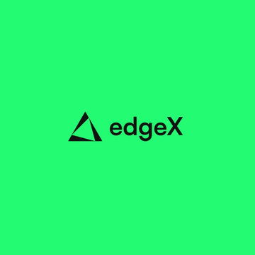 The image features a green background with the word "EdgeX" written in black letters at the top center of the frame, followed by an arrow pointing downwards towards the bottom right corner. Below this, there's a smaller text that reads "BREAKING: EdgeX built EDGE Chain on Arbitrum for high-speed perps trading." The image also includes a small triangle shape located near the bottom left corner and another one at the top center of the frame.