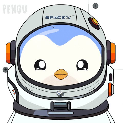 A cute cartoon penguin in a white SpaceX astronaut helmet labeled "PENGU" and "SPACEX." The image playfully illustrates the post's theme of a stealthy, quietly looming token ($ASTEROID) — likening its approach to a calm astronaut mascot silently drifting into the crypto space with growing "radar pings."