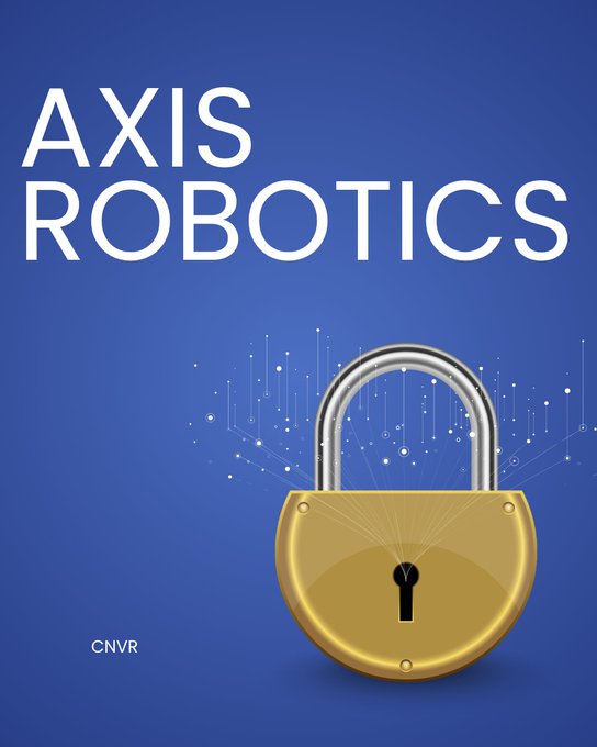 A blue graphic with the large white text 'AXIS ROBOTICS' above a gold padlock with circuit-like digital effects, with 'CNVR' in the bottom left corner.