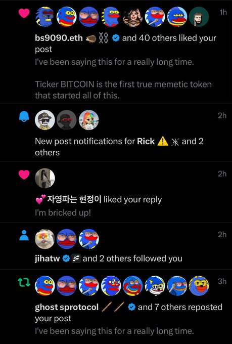 The image shows a social media post with multiple people's names, including one named "Jihatw", who has been tagged by several others. The post includes a message about Bitcoin and mentions that the community doesn't raid as hard as Ticker:BITCOIN.