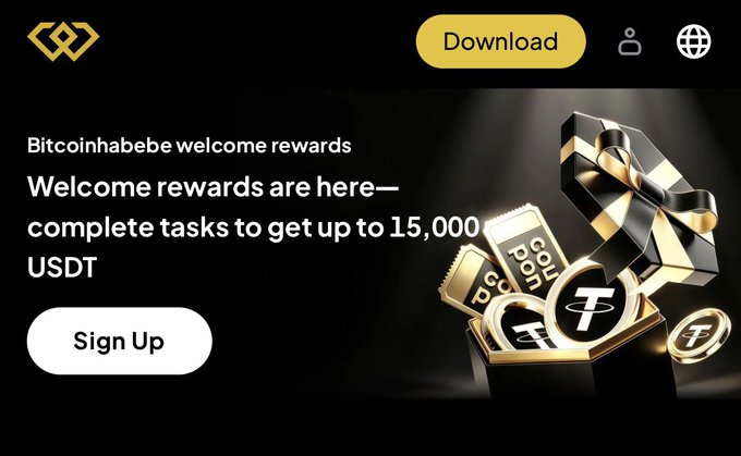 The image shows a promotional banner from WEEX, featuring the headline "Welcome rewards are here—complete tasks to get up to 15,000 USDT" with a "Sign Up" button alongside visuals of gold and black cryptocurrency coins and a gift box. The post highlights WEEX's special order feature that prevents price slippage during trades, positioning the welcome rewards as an incentive for new traders to try their platform.