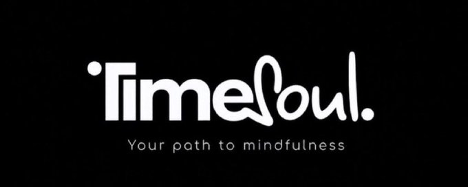 A black logo screen for 'TimeSoul.' with the tagline 'Your path to mindfulness' in white stylized text.