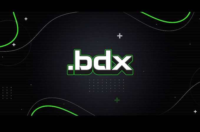 A dark digital graphic features the ".bdx" logo in bold white and green lettering at the center, surrounded by abstract green curves and geometric accents. The image aligns with the post's message by visually branding Beldex's straightforward 10,000 BDX masternode requirement.