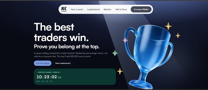 A webpage banner for a trading competition featuring the text 'The best traders win. Prove you belong at the top,' with a countdown timer and a blue trophy illustration.