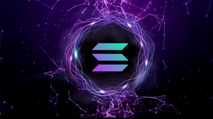 The image displays the Solana logo—three stacked, angled bars in a gradient of teal, blue, and purple—encased within a glowing ring of purple light, set against a dark background scattered with constellation-like nodes and connecting lines, visually evoking the network's blockchain ecosystem.

The imagery directly reinforces the post's message about Solana's evolving significance beyond price speculation, symbolizing the network's expanding real-world asset integration and sustained on-chain activity through its interconnected, glowing infrastructure.