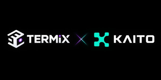 A black graphic showing a collaboration logo between TERMiX and KAITO, with stylized cube and 'X' icons in white and teal.