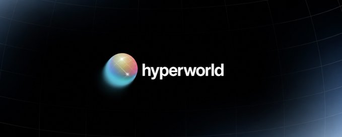 A logo for "hyperworld" featuring an iridescent, multicolored sphere beside the brand name, displayed on a dark gradient background with a subtle grid pattern. The image introduces Hyperworld, positioned as Hyperliquid's prediction market, with the announcement highlighting partnerships with Hyperflare, President Trump, and the SEC to expand Hyperliquid into the US.