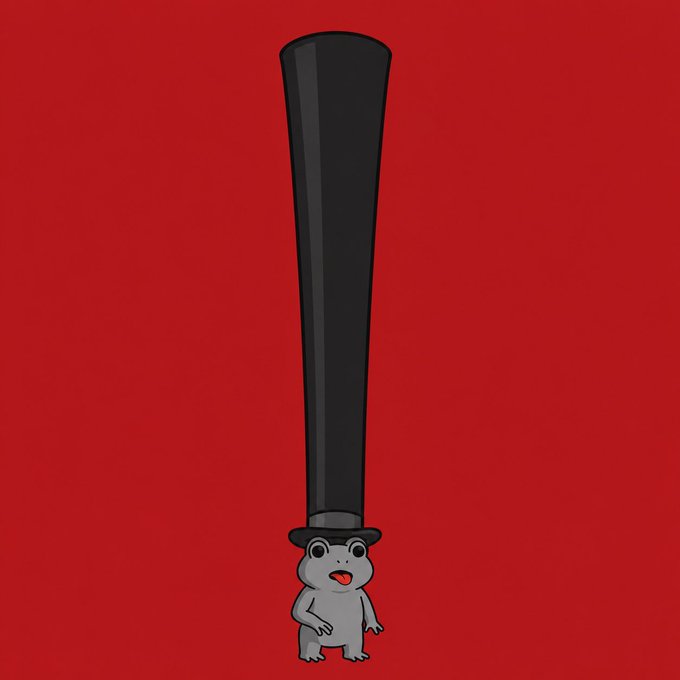A small gray cartoon frog with a cheerful smile stands at the bottom of a red background, with an oversized black top hat towering above its head like a giant pillar, matching the post's "TopHat Thursday" theme and its promotion of a Frug NFT raffle on GraveDraw.io.