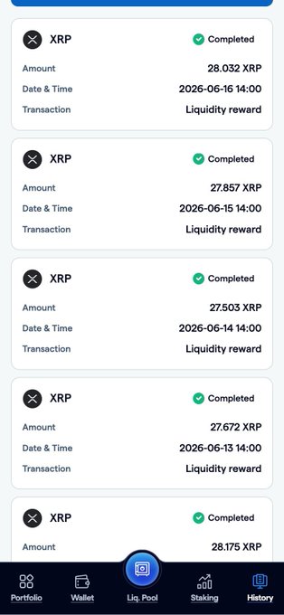 The image shows a smartphone screen displaying information about XRP transactions. It has four columns of text detailing the progress of each transaction, including the asset, amount, date, transaction type, and status. The first column lists the transactions completed for the day, while the second column displays the total amount of XRP received on that day. The third column shows the dates when these transactions were completed or started. The fourth column provides information about the transaction types and their respective statuses. Overall, the image presents a clear overview of the XRP platform's activity in terms of asset movement, amounts, and transaction status updates.