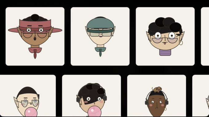 The image displays a grid of stylized cartoon character portraits featuring diverse designs with various hairstyles, glasses, and accessories. The characters appear to be unique digital avatars, fitting the post's promotion of 1 GTD (guaranteed) giveaway spots for being among the first "human faces born from Java"—likely NFTs minted on a blockchain platform.