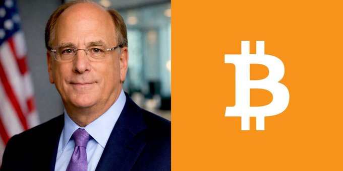 BlackRock CEO Larry Fink is pictured alongside the Bitcoin logo, in reference to BlackRock's reported $284.4 million Bitcoin purchase.