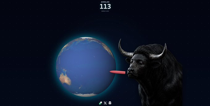 A digital illustration showing a black bull licking Earth with a red tongue against a starry background, with 'ANSILAR 113' text at the top.