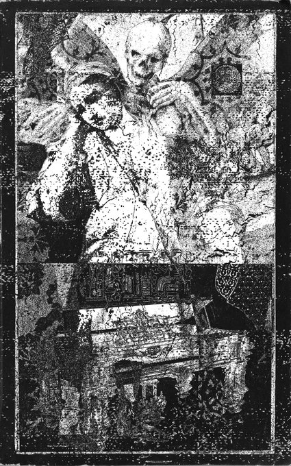 The image consists of a black and white sepia tone portrait with the text "gm 'love and death'". This suggests that the artwork might be an impressionistic piece, which is known for its emphasis on capturing the fleeting effects of light and color rather than precise details or realistic representation.