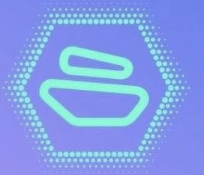 A purple background featuring a stylized glowing cyan logo resembling a leaf or droplet shape made of dots, likely the Sui blockchain logo.