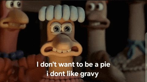 The image features a cartoon frog with a hat sitting next to other cartoon frogs. Below the frog characters, there is text that reads "I don't want to be a pie I don't like gravy", which seems to be a reference to the popular animated series "The Simpsons". The text also includes an exclamation mark and a question mark, indicating a humorous or playful tone.