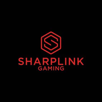 The image displays the SharpLink Gaming logo in red on a black background, featuring a hexagonal "S" emblem above the company name. This branding accompanies news of SharpLink Gaming resuming $ETH purchases after 8 months, acquiring 5,000 ETH ($7.85M) from FalconX.