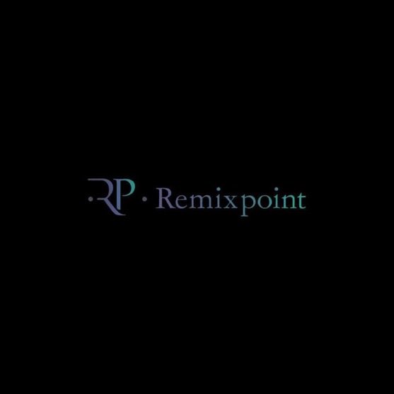A minimalist logo animation displays 'RP Remix point' in stylized text against a solid black background.
