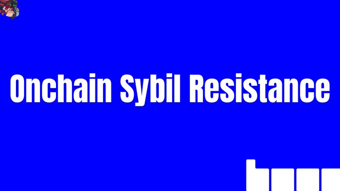 A bold blue graphic displays the white text "Onchain Sybil Resistance" with a partial white logo at the bottom.