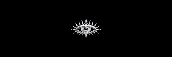 A stylized white eye symbol with sun rays and moon phases set against a solid black background.