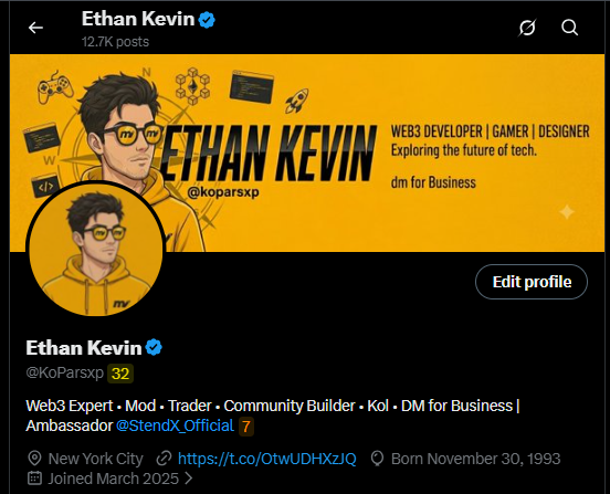 The image shows a Twitter profile of a person named Ethan Kevin, who is known for his role as a web developer and game designer. The profile has been edited with a "Focus on" filter applied, giving it a clean and professional look. The post includes a link to an article about the future of technology, which might be related to the content creator's work or interests.