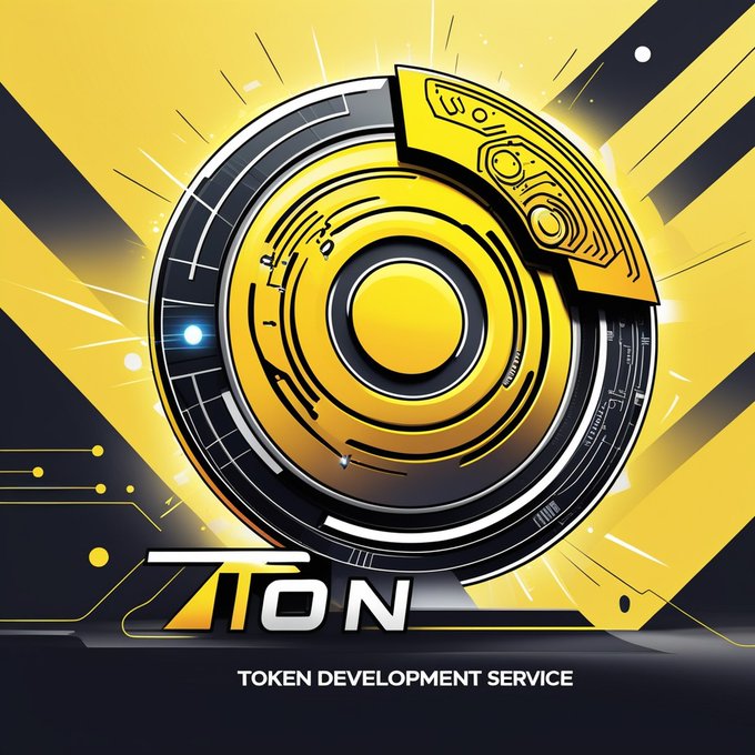 The image features a logo for a company named "TON" that specializes in token development services. The logo consists of a yellow circle with a black border, which is the main visual element of the design. Below the logo, there are three bullet points providing information about the company's offerings and services. These bullet points include details such as the launch of token development services, tokenomics design smart contract development, staking integration, and ERC20, BEP20 & Custom Tokens tokenomics design best practices. The image is set against a black background with yellow and white stripes, creating an eye-catching contrast that highlights the logo and its accompanying text.