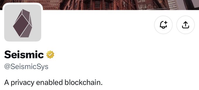 A Twitter profile for 'Seismic' (@SeismicSys) with the bio 'A privacy enabled blockchain.'