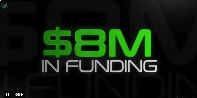 The image displays "$8M IN FUNDING" in bold green text against a dark background, highlighting BeldexCoin's new funding round led by Sigma VC mentioned in the post about advancing privacy in everyday use.