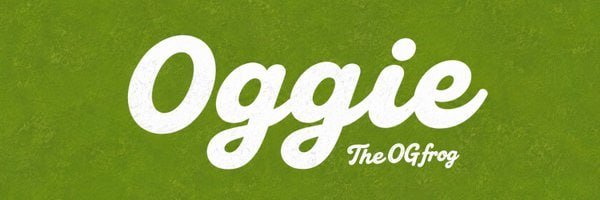 A logo reading 'Oggie - The OG frog' in white script on a green background.