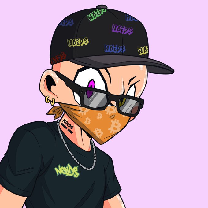 The image features a cartoon character wearing glasses, a black baseball cap with colorful letters, an orange bandana, and a face mask. The character has a black t-shirt that says "NDS" on it. The caption of the image is related to a social media post by @TurcNFT, which offers a chance for fans to win 10 GTD spots if they follow the account or retweet the post.