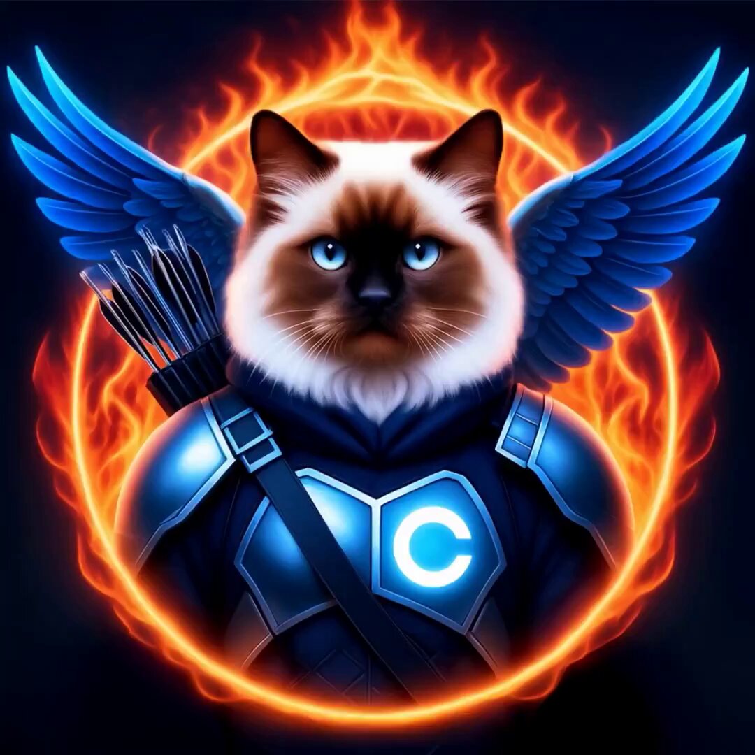 The image features a cat dressed as a knight, complete with armor and wings, standing against a black background. The cat's face is lit up with blue eyes, giving it a fierce and determined appearance. The text "GM $BOMI homies Waking up bullish today because so many believe in our new beginning.", along with the hashtag "#BOMI" and the number "1", are present in the image. This post seems to be promoting a sense of unity or shared beliefs among its followers, as indicated by the use of the hashtag #BOMI.
