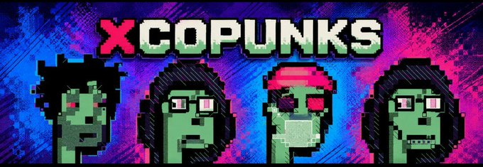 A pixel art graphic features the text 'XCOPUNKS' above four green-skinned characters with varying hairstyles and accessories against a blue and pink background.