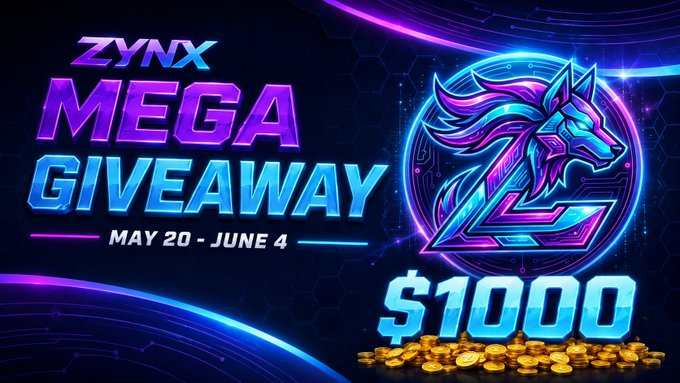 The image features an eye-catching advertisement for the Mega Game Giveaway, which appears to be sponsored by Ze Nexus. The advertisement showcases a cartoon image of a wolf's head surrounded by blue neon lights and various coins scattered around it, with the words "Zynx" prominently displayed at the top center. A large "$1,000 SOL" text is positioned below the game title in bold letters, indicating that participants have won $1,000 in prizes for their creative game-related concepts or designs. The advertisement promotes an exciting online gaming experience where players can win money and prizes through their unique and funny game ideas, making it a fun challenge for gamers to participate in and win exciting rewards.