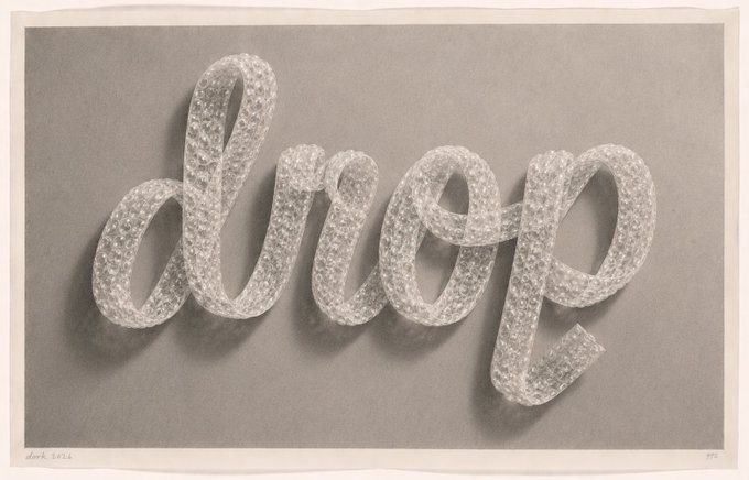 Pencil sketch-style artwork rendering the word 'dope' in cursive 3D script resembling twisted rope or crystal, dated 2022 and signed by the artist.