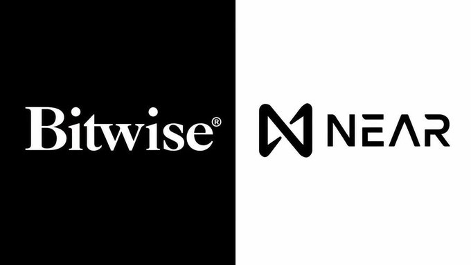 The image features the logos of Bitwise and NEAR Protocol side by side on a black and white background, representing the launch of the Bitwise NEAR ETF (ticker: NRR) on NYSE Arca, the first US spot ETF to hold NEAR tokens directly.