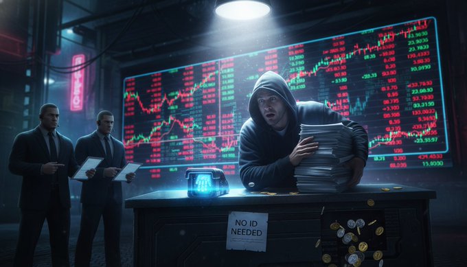 The image shows a group of men standing around a table with stacks of money, suggesting they are involved in some sort of financial crime or illegal activity. The scene takes place in front of a computer screen displaying stock market data, indicating that this could be a virtual meeting for a Polymarket trading platform.

In the post, there is a warning about KYC (Know Your Customer) requirements and how to bypass them by using Web3. This message seems to be related to the financial crime taking place in front of them, as it suggests they might need to evade KYC regulations if they are involved in illegal activities. The post also mentions that Decentralized governance is needed for a more transparent and fair system, which could potentially help these men avoid detection by authorities.