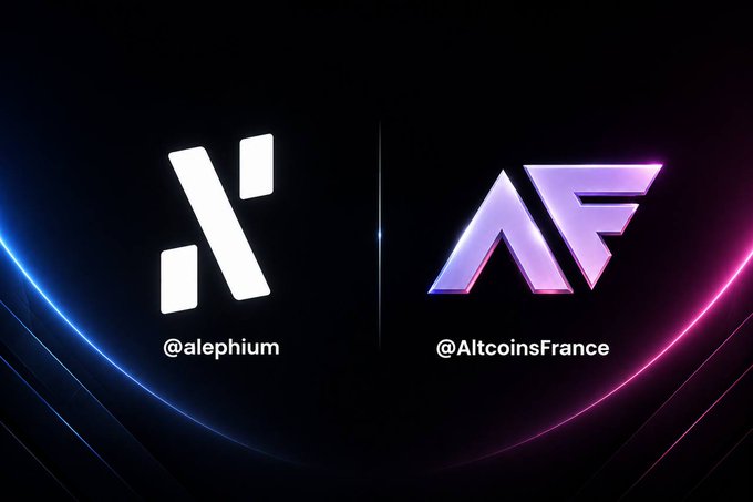 Promotional graphic featuring the Alephium logo and "AF" (AltcoinsFrance) logo against a dark background with blue and pink neon accents, displaying the handles @alephium and @AltcoinsFrance to advertise a giveaway of special edition Alephium hardware wallets.